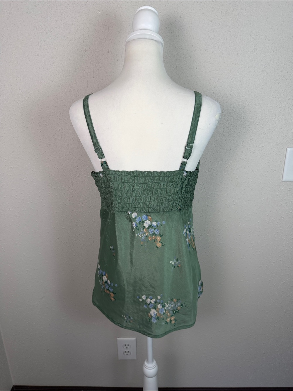 Vintage Horsefeathers Green Satin Floral Camisole Size XL Tie Front Lingerie - Picture 7 of 11